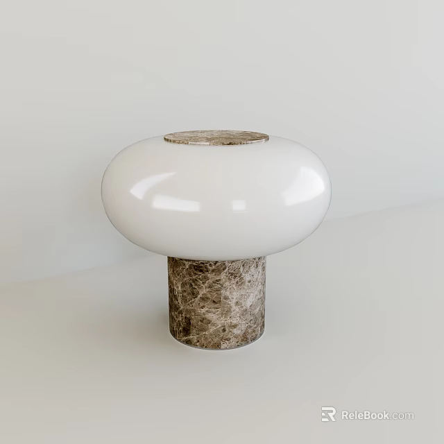 Modern Table Lamp With White Rounded Lampshade And Brown Textured Base 3d model