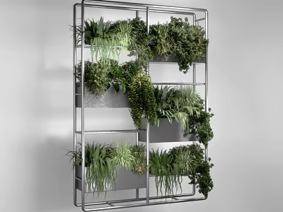Hanging Basket Green Plants In Vertical Metal Frame With Various Foliage And Decorative Design 3d model