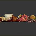 Colorful Plated Food with Fried Egg Fresh Vegetables and Fruits on Red Placemat