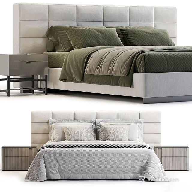 Modern Double Bed Interior With Upholstered Headboard Bedside Tables And Stylish Bedding 3d model