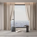 Elegant Beige Curtains For Large Window With City View In Modern Interior