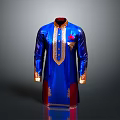 Blue Traditional Robe With Golden Decorations Red Lining And Pocket Detail