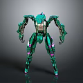 Futuristic Green Mechanical Robot Design With Articulated Limbs And Purple Accents