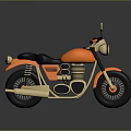 Orange and Gold Vintage Motorcycle with Black Seat Round Headlight and Metal Grille Engine