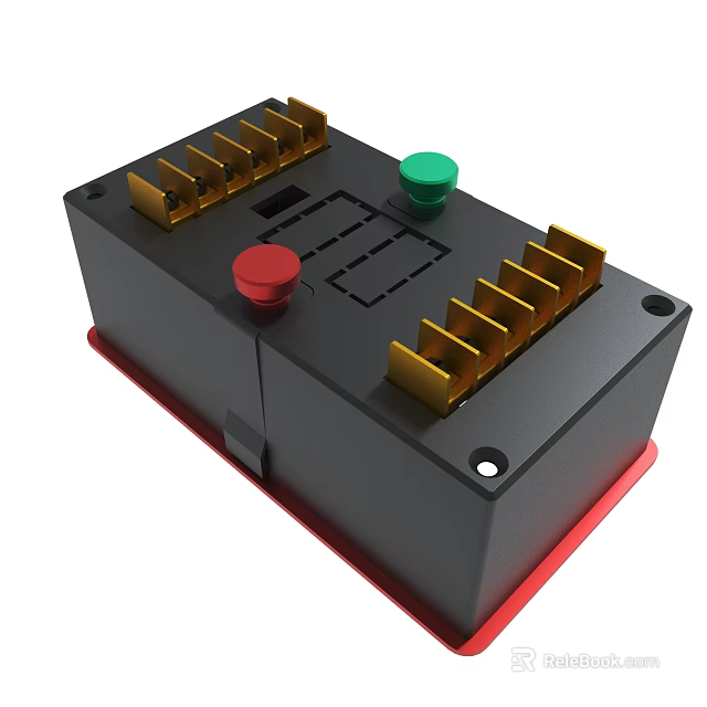 Black Electrical Control Module With Red Green Buttons And Gold Terminals 3d model 