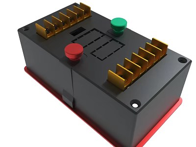 Black Electrical Control Module With Red Green Buttons And Gold Terminals 3d model