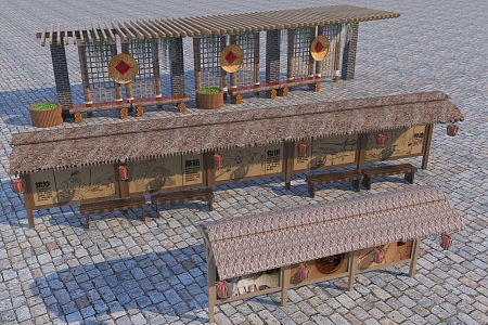 Chinese-style porch rural porch rural rest pavilion thatched pavilion 3d model