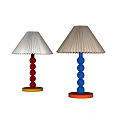 Colorful Stacked Ball Base Table Lamps With Pleated White Beige Shades Yellow Orange Bases