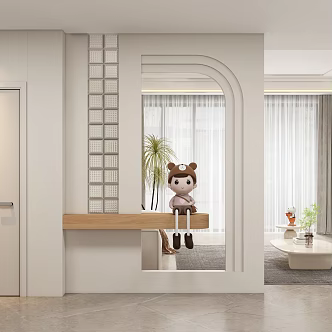 Modern cream style porch partition aisle 3d model