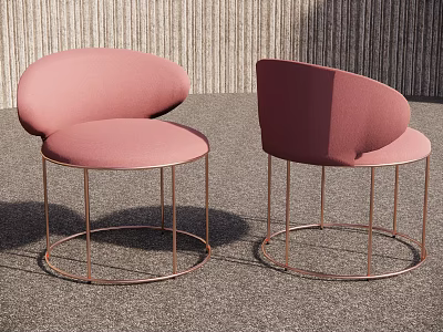 Stylish Pink Upholstered Leisure Chairs With Rose Gold Metal Round Base 3d model