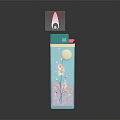 Transparent Lighter With Floral Pattern Turquoise Lid Pink Button And Lit Flame Design 3d model