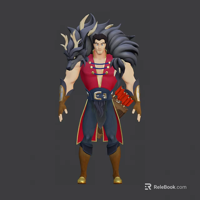 Game Movie Character With Red Tunic Blue Pants Black Hair Armor Quiver And Brown Boots 3d model 