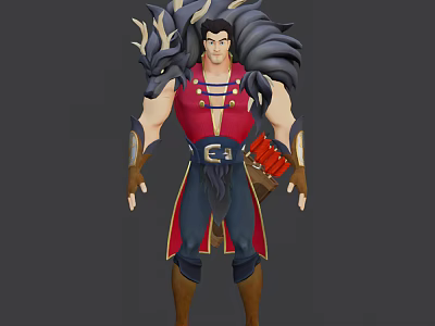 Game Movie Character With Red Tunic Blue Pants Black Hair Armor Quiver And Brown Boots 3d model