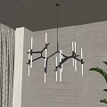 Modern Black Metal Chandelier With Branch Like Arms And White Tubes In Interior