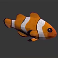 3D Clownfish With Orange Body White Stripes Black Edges Black Eyes And Reflection