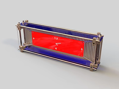 Modern Red Dial Clock With Metal Frame And Mesh Structure Design 3d model