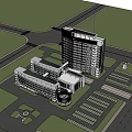 Modern Hospital Building Exterior With Glass Facade Surrounding Trees Parking Lot And Greenery