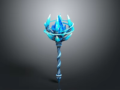 Fantasy Blue Crystal Staff with Spiral Handle and Icy Top Design 3d model