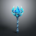 Fantasy Blue Crystal Staff with Spiral Handle and Icy Top Design