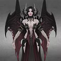 Woman With Black Long Hair Horns And Black Wings In Decorative Fantasy Outfit 3d model