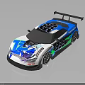 Blue And White Racing Car With Striking Graphics Rear Spoiler And Number 999