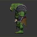 Green Muscular Man With Metal Armor And Skull Decorations On Waist