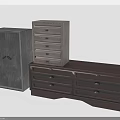 Gray Wooden Cabinet And Dark Brown Drawer Chests With Multiple Storage Drawers