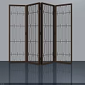 Classic Folding Screen With Intricate Metal Frame And Geometric Patterns On Smooth Floor 3d model