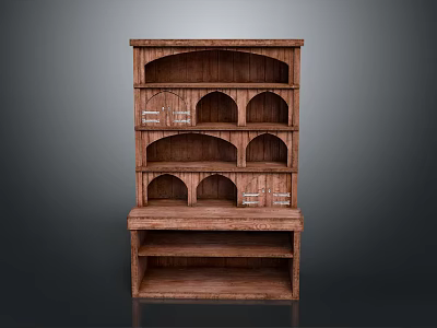 Classic Wooden Bookshelf With Multiple Arched Compartments And Open Shelf Design 3d model