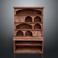Classic Wooden Bookshelf With Multiple Arched Compartments And Open Shelf Design