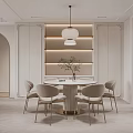 Minimalist Dining Room Interior With Round Table Light Colored Chairs And Pendant Light 3d model