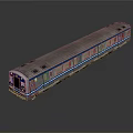 Modern Silver Blue Train with Sleek Design and Reflective Surface Windows