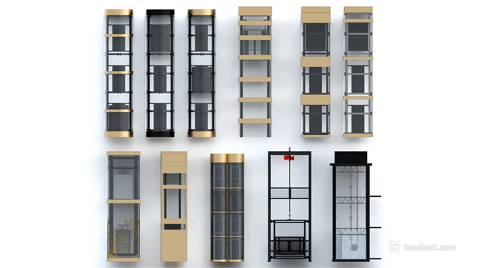 Modern Elevator Designs With Various Frame Styles And Metal Finishes 3d model 