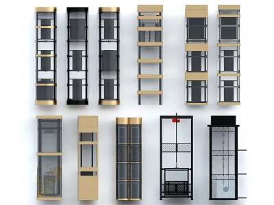 Modern Elevator Designs With Various Frame Styles And Metal Finishes 3d model