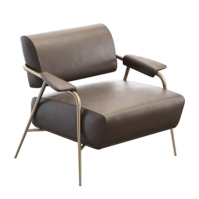 Modern Brown Leather Accent Chair With Metal Frame And Comfortable Design 3d model