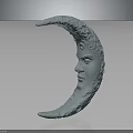 Artistic Light Colored Crescent Moon Sculpture Featuring Detailed Human Face Design