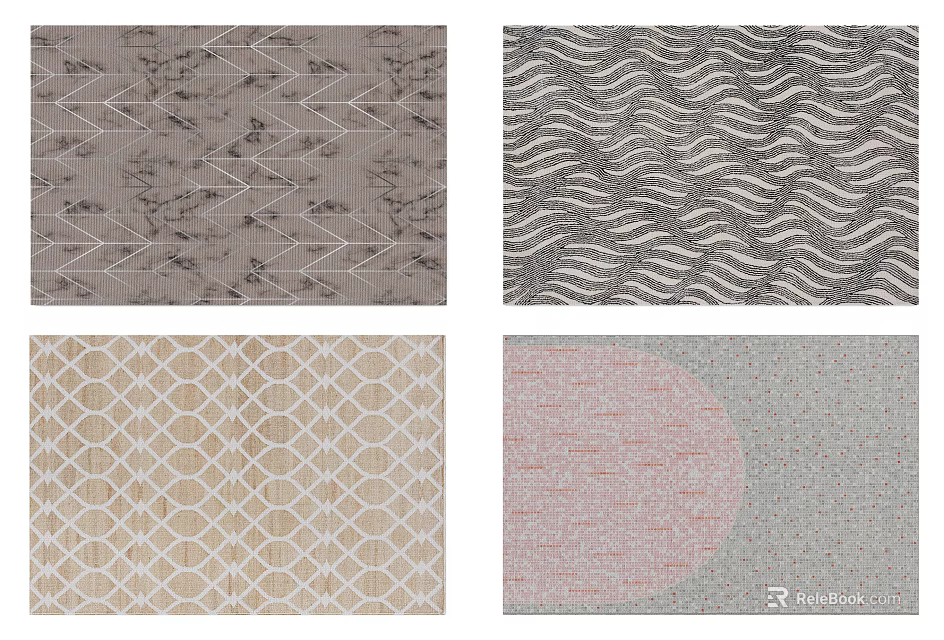 Stylish Square Rugs With Geometric Patterns Wavy Lines Grid Textures And Arched Accents 3d model