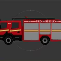 Red Fire Truck With Ladder Blue Lights And White Yellow Stripes For Fire Rescue