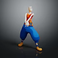 Bald Cartoon Character Wearing Red Top Blue Pants Holding Small Creature With Yellow Shoes