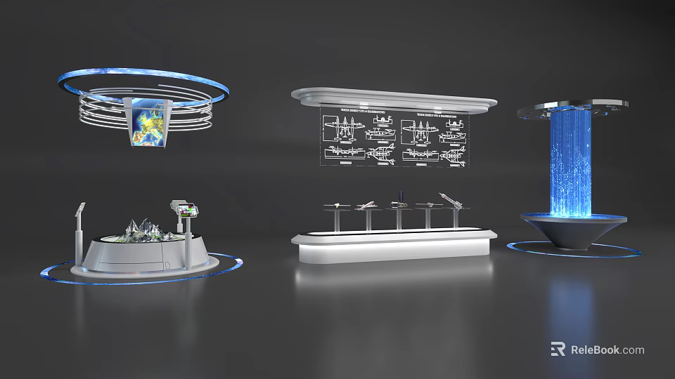 Modern Display Shelves With Suspended Design And LED Lighting For Exhibits 3d model 