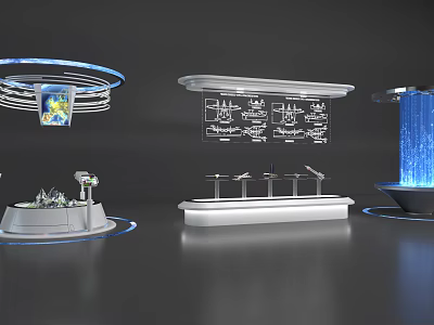 Modern Display Shelves With Suspended Design And LED Lighting For Exhibits 3d model