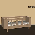 Modern Light Wooden Baby Crib With Simple Design And Striped Mattress