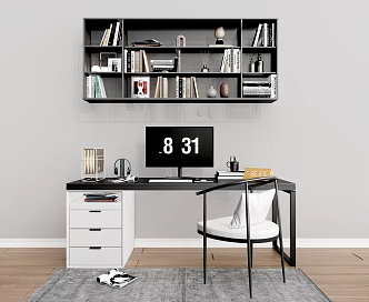 Modern Desk Chair Desk Chair Combination Computer Desk Bookcase 3d model