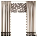 Beige Curtains with Gray White Pattern Roller Blind and Beaded Trim