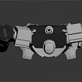 Silver And Black Mech Robot Stance With Red Accents And Weapon