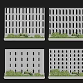 White Hollowed Concrete Garden Decor Panels with Geometric Arch Patterns and Green Plants