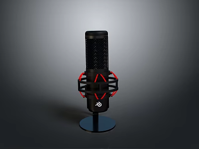 Black Household Microphone With Red Accented Shock Mount And Stable Base 3d model