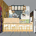 Japanese Sushi Restaurant Interior With Ukiyo e Wall Art Wooden Counter And Menu Lightbox