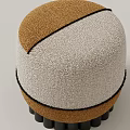 Modern Round Shape Stool with Light Gray Fabric Brown Wood and Black Legs