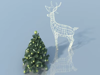 Festive Pet Cabinet Design With Christmas Tree And Deer Decorations 3d model